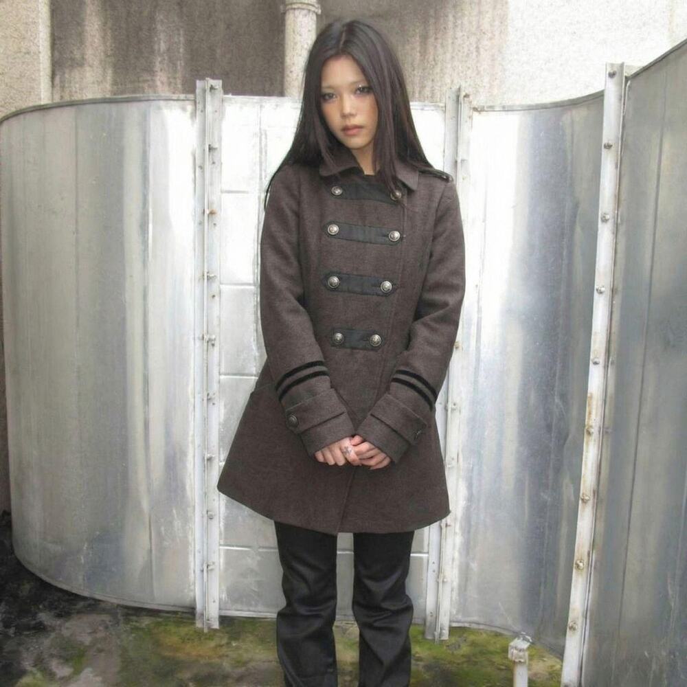 Black Military Peacoat M Fitted 90s Vamp Office Siren Indie Sleaze Trench New